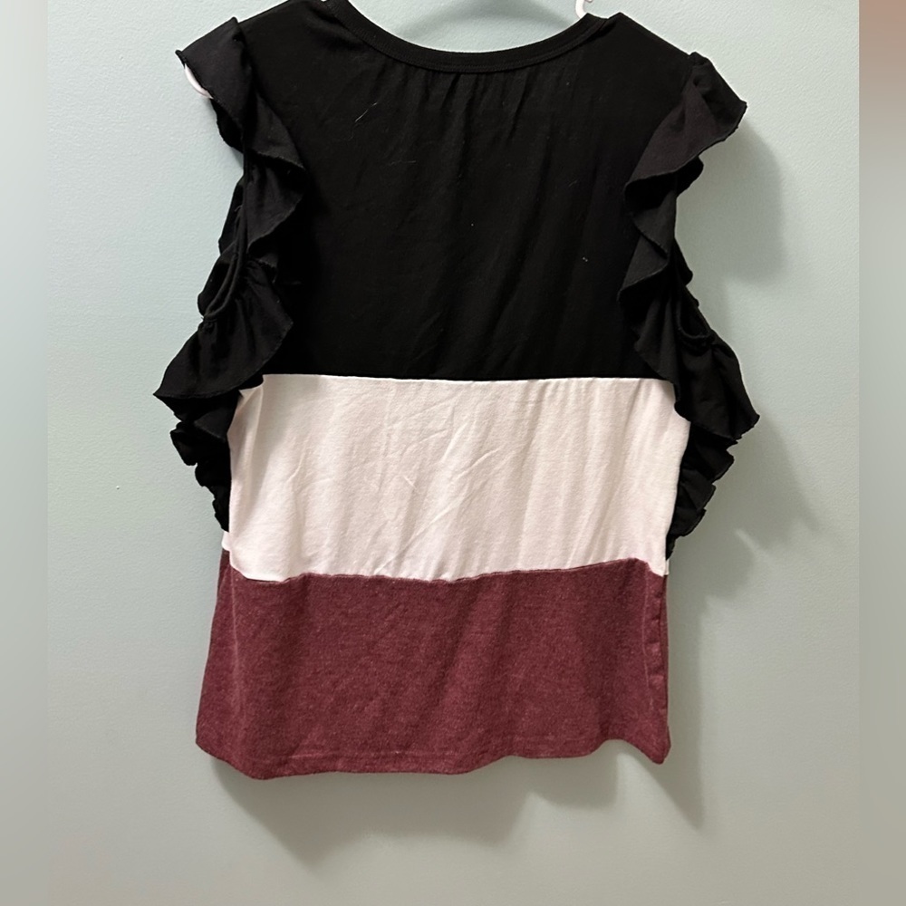 Women's Color Block Short Sleeve Ladies Pocket T-Shirt ruffles size medium - Picture 5 of 7